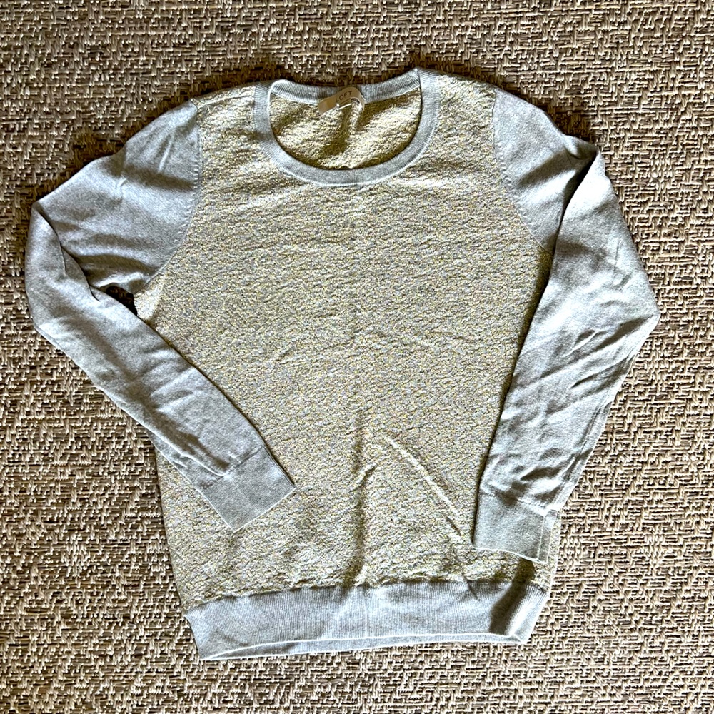 LOFT Heather Gray and Gold Knit Crewneck Sweater - Size L